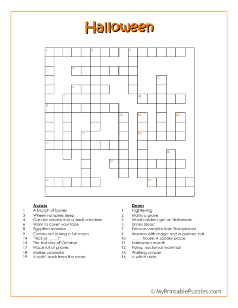 Halloween Printable Crossword
