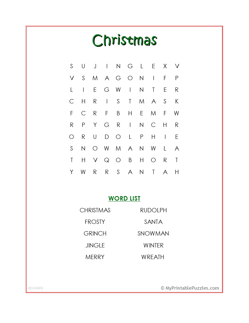 christmas word search beginner my printable puzzles