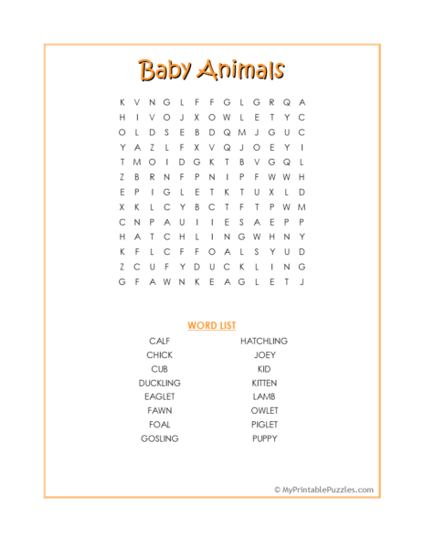 Baby Animals Crossword Puzzle | My Printable Puzzles