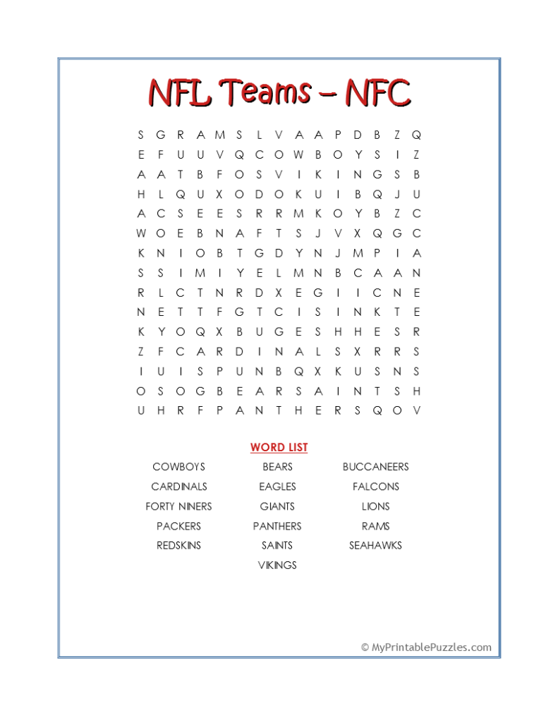 Nfl Word Search For Kids 101 Printable Nfl Word Search Activity Shelter Cruz Roosevelt